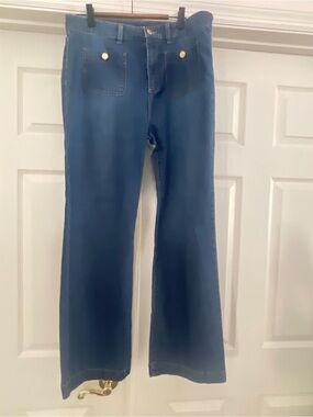 Michael Kors Dark Blue Flare Jeans with Gold Buttons